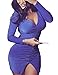 VOGRACE Womens Deep V Neck Ruched Slit Bodycon Bandage Clubwear Party Mini Dress