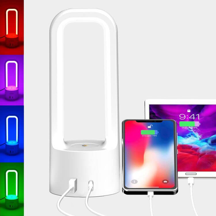3 Way Dimmable Touch Bedside Table Lamp with RGB Light & USB/Type C Charging Ports - Eye Protection Lamp for Bedroom/Living Room - Free Replacement