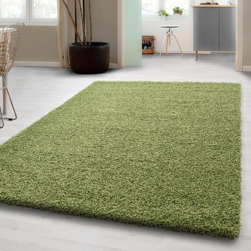 Carpetsale24 Shaggy Hochflor Teppich 300x400 cm Grün weich flauschig modern einfarbig Für sehr große Räume für Wohnzimmer Schlafzimmer Flur