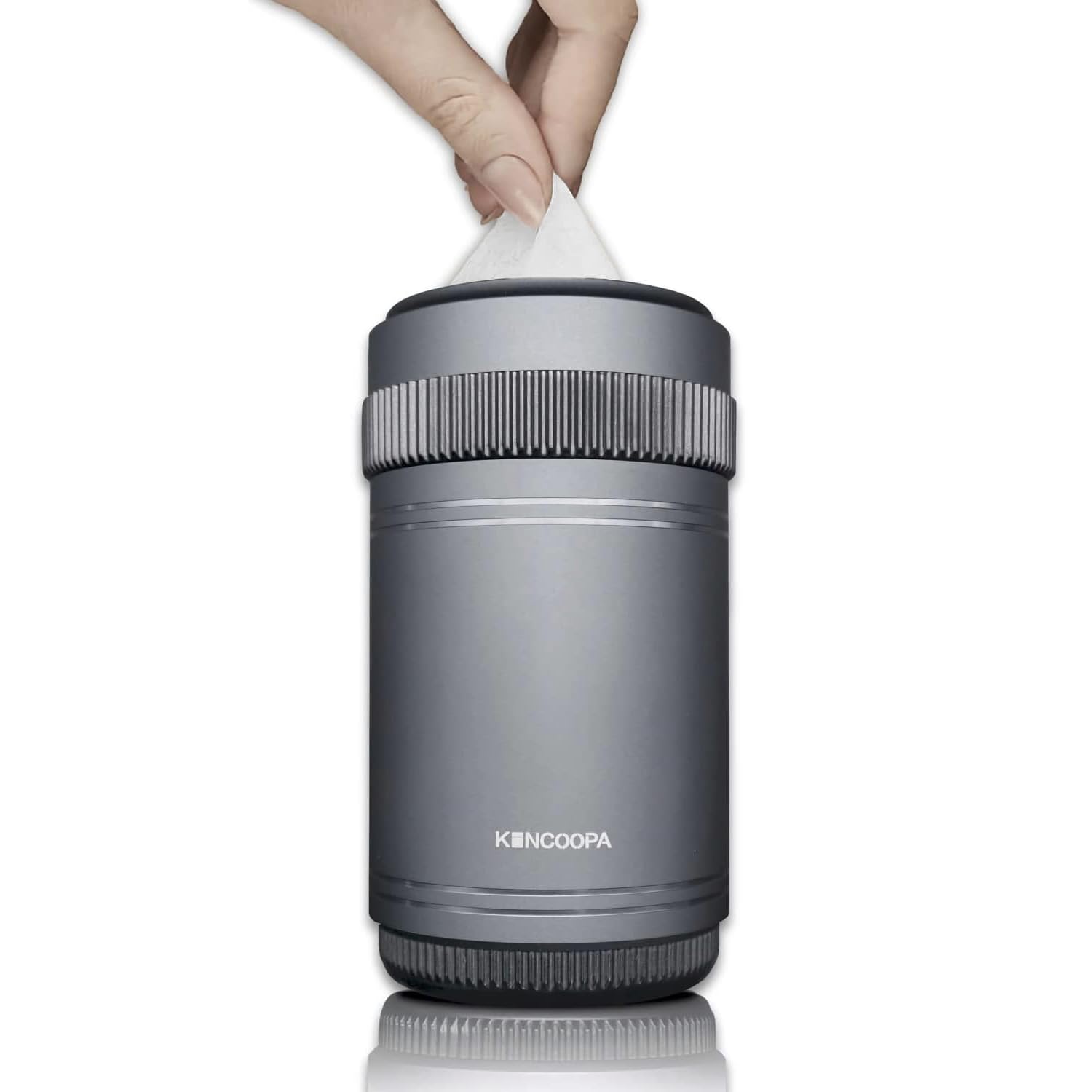 KINCOOPA Car Tissue Box | Aluminium Alloy | for Fitting Cup Holders, Centre Console, Bench Seat Console | Tissue Holder Dispenser for Rear Seat Cupholder, Bike Bottle Cage, Backpack | Slate Grey