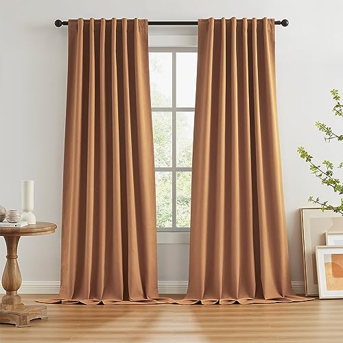 Burnt Orange Linen Blackout Curtains 2 Panels