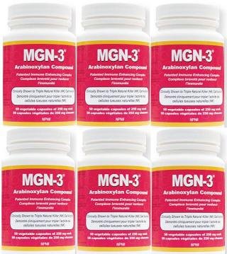 MGN-3 SIX BOTTLES 250mg -Regular Strength- BioBran Arabinoxylan Compound AHCC (50 Vegetarian Capsules) by Lane Labs (MGN3 MGN 3) Brand: Daiwa Health Development