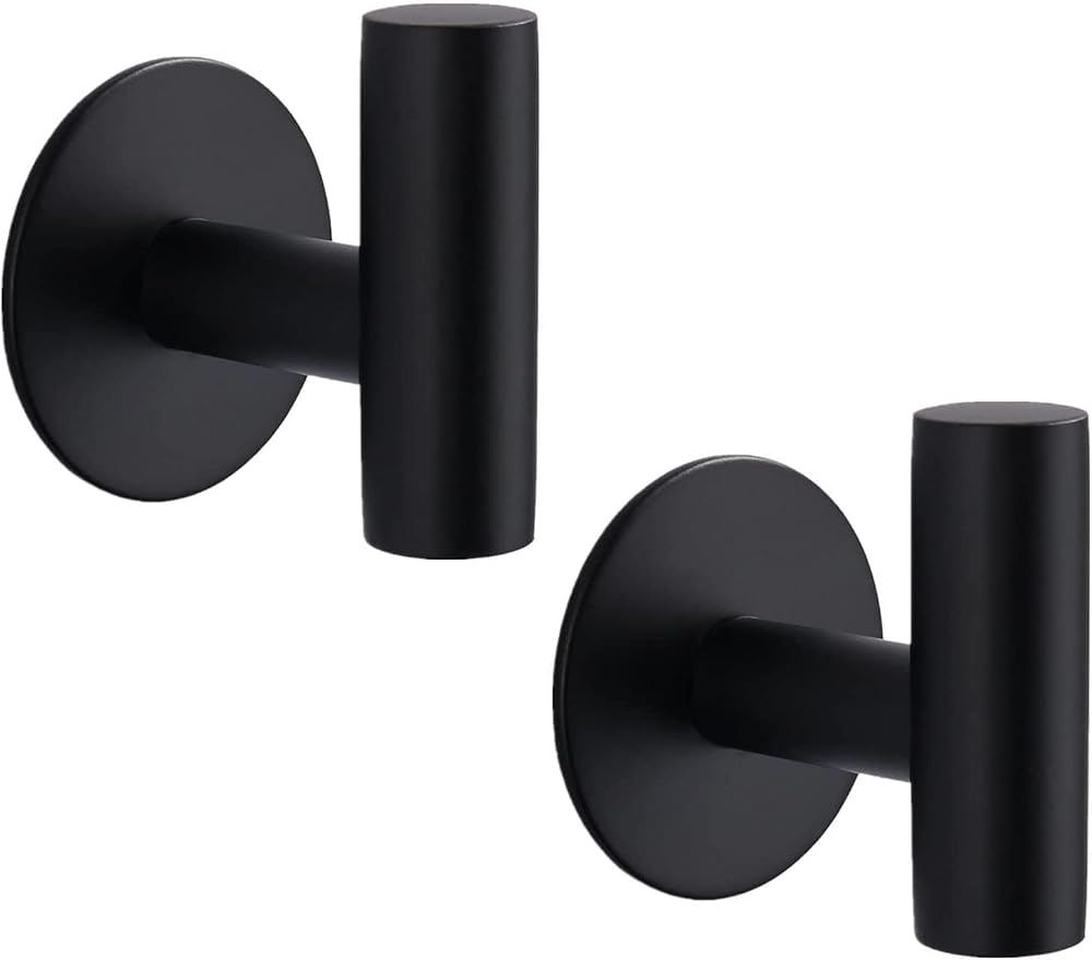 YUET 2 Pcs Bathroom Towel Hook Self Adhesive Stainless Steel Matte Black