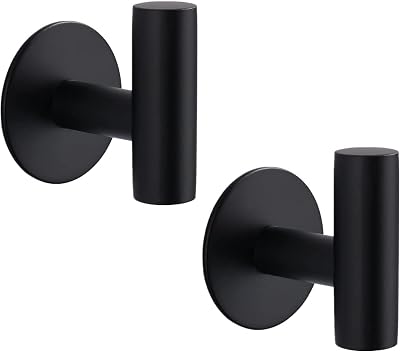 YUET 2 Pcs Bathroom Towel Hook Self Adhesive Stainless Steel Matte Black