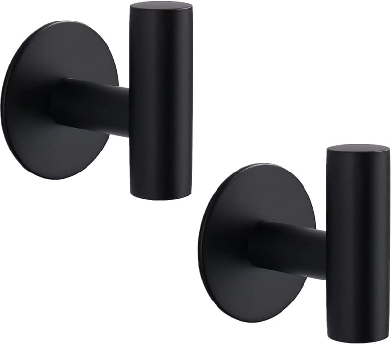 YUET 2 Pcs Bathroom Towel Hook Self Adhesive Stainless Steel Matte Black