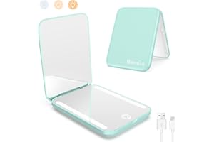 WOBSION Rechargeable LED Travel Mirror,1x/3x Magnification Compact Mirror with Light,Dimmable Portable Makeup Mirror,Small Mirror for Pocket,Purse,Gifts,Cyan