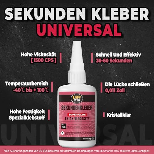 Sekundenkleber extra stark, 25g, Cyanacrylat(CA) Kleber, Superkleber extra stark für alles, Inkl.Anti-Verstopfungskappe und dünnen Aufsetzkanülen, Sekundenkleber flüssig - Dickflüssig 1500 CPS thumbnail 3