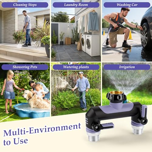 Landrip Garden Hose Splitter 2 Way Outdoor Faucet Splitter 3/4 Inch Heavy Duty T Hose Faucet Splitter Full Flow Hose Adapter with 2 Valves