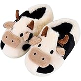 XIXITIAO Slippers For Women,Cow Slippers,Womens Fuzzy Slippers,Cute Animal Cartoon Fluffy Plush House Slippers For Women Men Indoor
