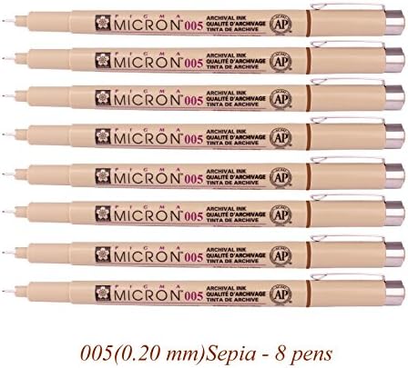 Sakura Pigma Micron Fine Line Pen High Light and Soft Head Pen Manga Drawing- Assorted 8 Pens set (Sepia, 005-8 Pens)