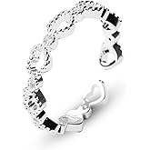 Teppdfann Heart Open Ring – Adjustable Silver Rings with Hollow Heart & Cubic Zirconia Accents, Dainty Cute Rings for Women, Versatile Ring Jewelry for Everyday Stacking