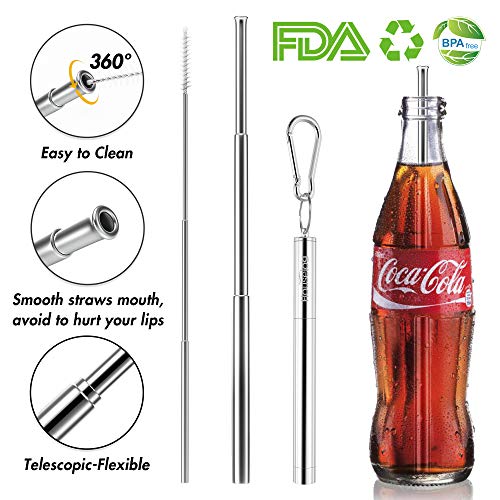 Reusable Collapsible Straws Folding Stainless Steel Metal Straw Food-Grade Drinking Straws (P-Black/Silver)