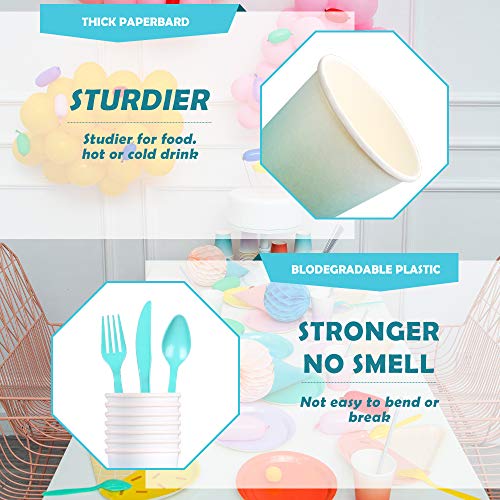 Partybus Party Supplies Set - Serves 16, 118 Ct, Sky Blue Ice Cream Theme Party Disposable Tableware Kit for Boys Girls Kids Birthday Decorations, Includes Dinner Plates, Dessert Plates, Napkins, Cups, Table Cloth, Silverware - Thumbnail 3