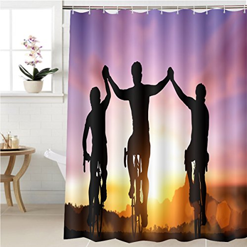 Gzhihine Shower Curtain Silhouette Bicycle On Sunset And