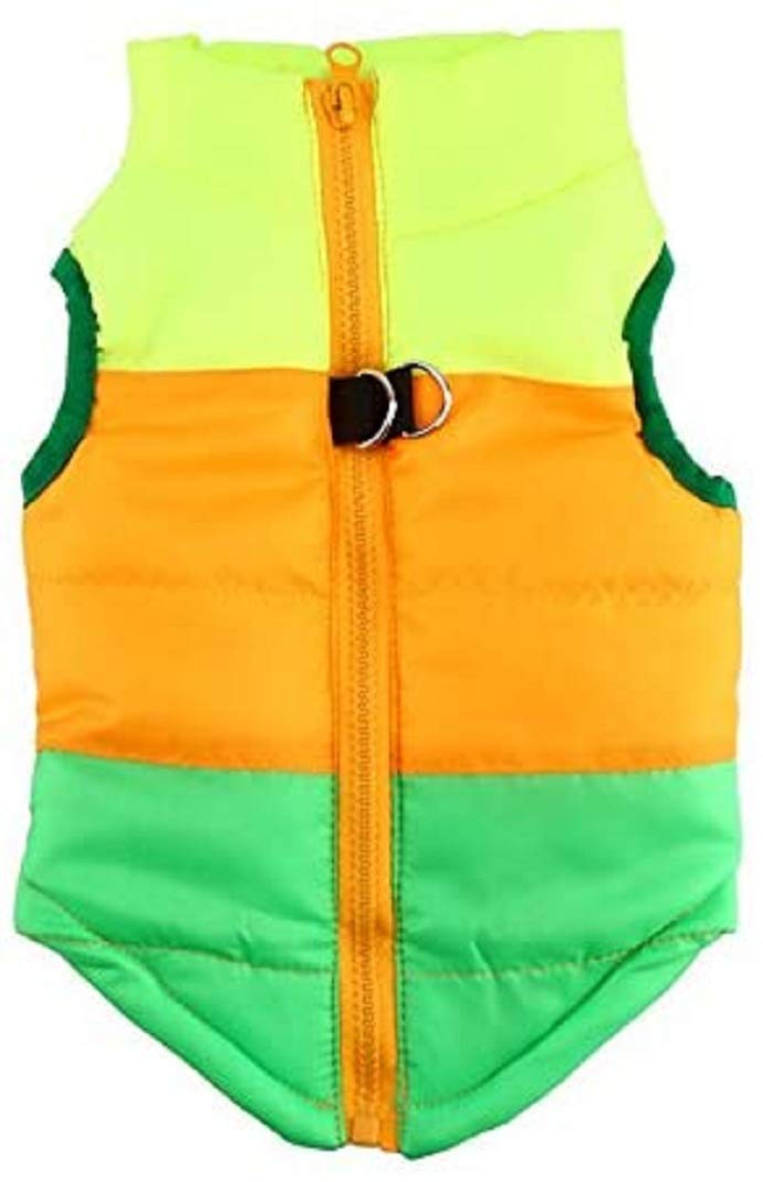 Idepet Pet Dog Cat Coat with Leash Anchor Color Patchwork Padded Puppy Vest Jacket Teddy Chihuahua Costumes Pug Cloth XS S M L