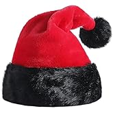HWSTON Christmas Hat, Santa Hat Red edged Black fluffy, Christmas hats Short Plush, Xmas Cap for New Year Festive Party