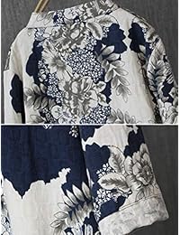 Minibee Vestido de mujer con estampado étnico de flores, manga larga, estilo retro, túnica de lino