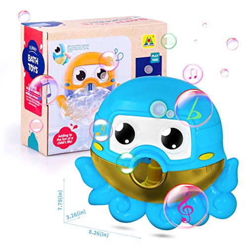 Refasy Bath Toys for Kids 5-7 Years Old,Great Birthday Gifts for Kids Automatic Musical Octopus Bubble Makers for Toddlers 2-4 Years Old Bubble Machine Perfect Christmas Toys Gift for Boys Girls Blue