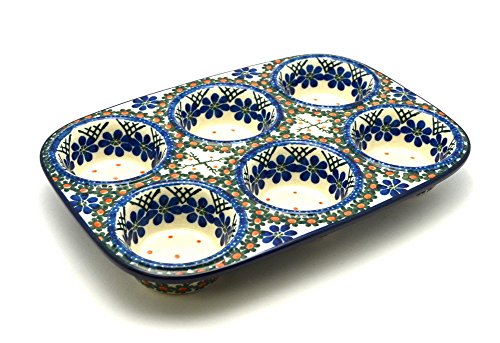 Polish Pottery Muffin Pan - Primrose