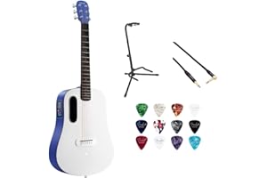 KELLARDS LAVA ME PLAY 36 Lite Bag Deep Blue/Frost White Bundle with Rok-It Tripod Guitar Stand, Kopul Premium Performance Series Right Angle Cable and Celluloid Guitar Picks Shape Medium 12-Pack