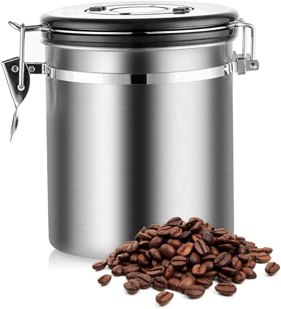 Airtight Coffee Canister, Large and Sealed Stainless Steel Coffee Container with Co2