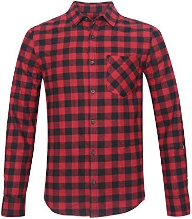 Deborri Men's Button Down Long/Short Sleeve Plaid Flannel Shirt