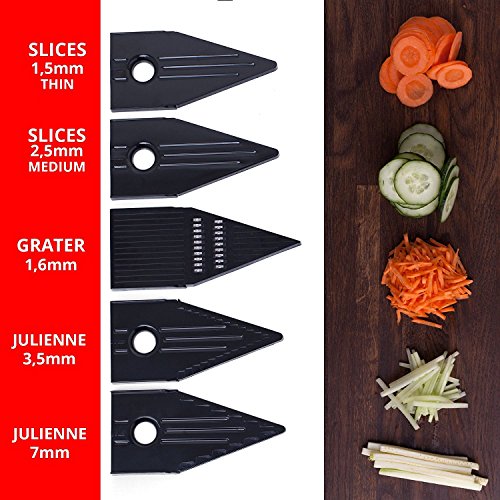 [Improved] V-Blade Mandoline Food Slicer + FREE Cut-Resistant Gloves | Stainless Steel Adjustable Vegetable Mandolin Slicer, Julienne Cutter | Includes 5 Inserts, Food Holder & Blade Guard