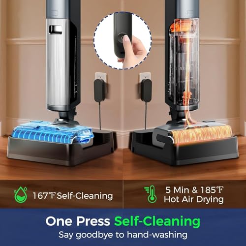 Wet Dry Vacuum Cleaner, 45kPa Vacuum Mop All in One, Mop Vacuum Cleaner for Hard Floor Cordless Vacuum Mop Combo with Self-Cleaning,75 Mins Runtime, Anti-Tangle, LED Light,180° Lay-Flat,Self Propelled