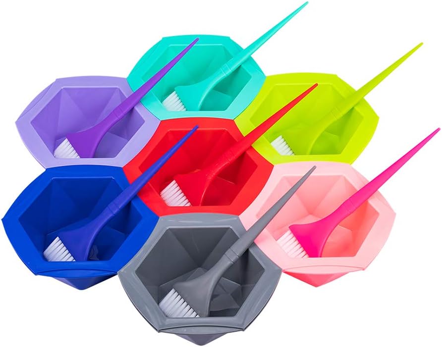 15 PCS Professional Salon Hair Coloring Dye Mixing Tint Bowls and Brush Kit [7 Tint bowl + 7 Hair coloring brush + 1Hair dye comb] Dye Brush & Comb/Mixing Bowl/Tint Tool - Multicolor: Kitchen & Dining