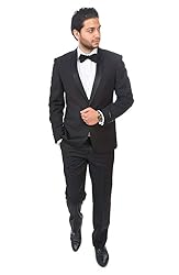 AZAR MAN Slim Fit Men Shawl Lapel Tuxedo Black 1