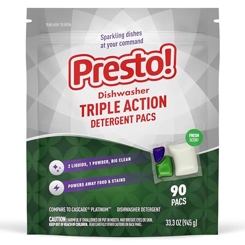 Amazon Brand - Presto! Triple Action Dishwasher Pacs, Fresh Scent, 90 Count
