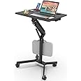 JOY worker Mobile Standing Desk, 28" Small Height Adjustable Rolling Laptop Desk, Portable Sit Stand Desk with Lockable Wheels, Ergonomic Desktop Table for Home Office, Black