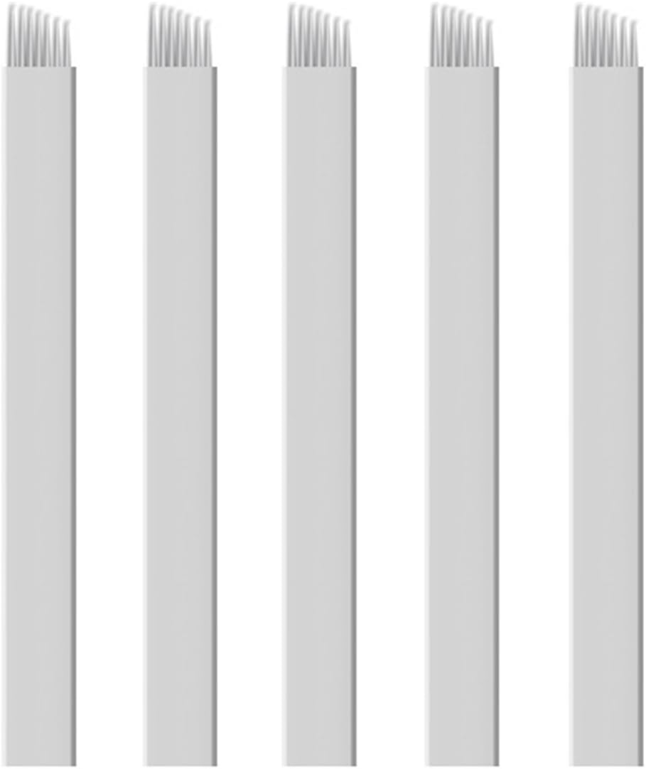 Xiaoyu 50PCS Microblading Needles, Permanent Makeup Manual Tattoo Eyebrow Blade Bevel for Eyebrow Tattoo Pens White, 7 Pin