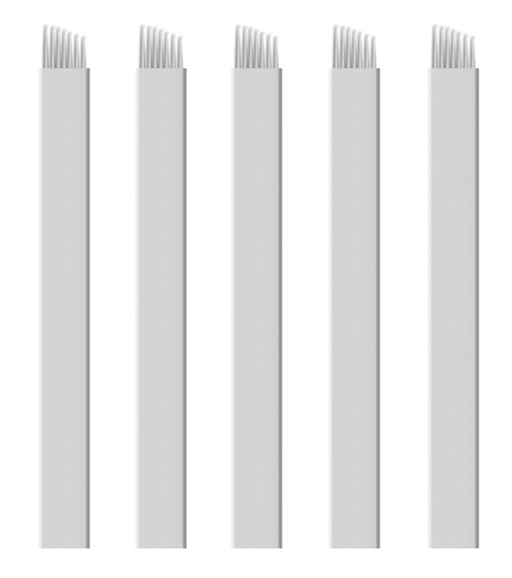 Xiaoyu 50PCS Microblading Needles, Permanent Makeup Manual Tattoo Eyebrow Blade Bevel for Eyebrow Tattoo Pens, White, 7 Pin
