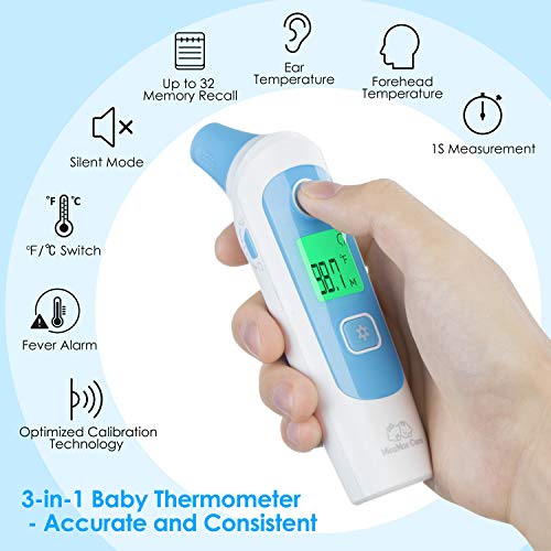 Baby Forehead and Ear Thermometer for Fever, Medical Infrared Thermometer for Baby Kids Adults and Object, Accurate and Consistent, 32 Memory Recall FDA Approved