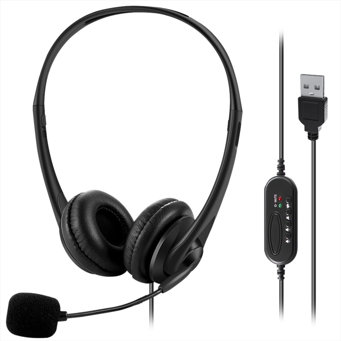 Photo 1 of 321Wasay Computer USB Headset with Mic, Wired Headphones with Microphone for PC, Laptop (Black Slender)