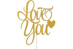 Flairs New York Happy Birthday Decorations Cake Toppers Party Props (Gold Glitter Love You Heart)