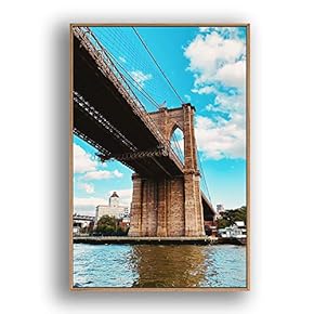 Framed Canvas Wall Art for Living Room, Bedroom Brooklyn Bridge and New York City Canvas Prints for Modern Home Decoration Ready to Hang - 16"x24" inches