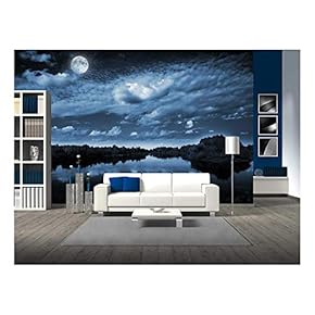 Beautiful Full Moon Reflecting in a Lake - Removable Wall Mural | Self-Adhesive Large Wallpaper - 66x96 inches