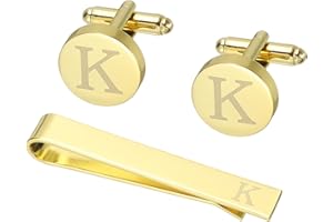 PATIKIL Cuff Links Mens, Initial Tie Clip and Cufflink Set for Men Classic Copper Personalized Cuff Links and Tie Bar for Fat