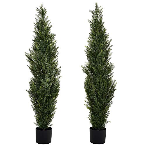 DearHouse 2 Pack 4 Foot Artificial Topiary Cedar Trees Potted Indoor