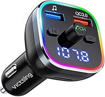 VicTsing FM Transmitter for Car, Bluetooth 5.0 Car Radio Audio Adapter with QC3.0 Quick Charge & 6 RGB Colorful Light,...
