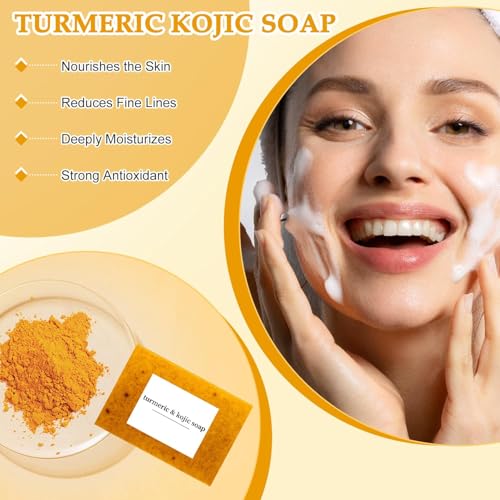 LBOYLOVE® Lemon Turmeric Kojic Soap, Turmeric Soap Bar for Face ＆ Body，Natural Turmeric Handmade Soap for All Skin Types（2pcs)