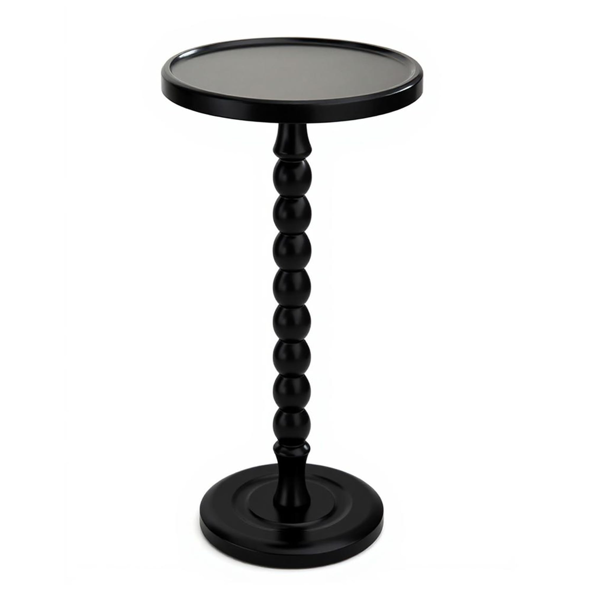 Photo 1 of GIUSDOLA Small Accent Wood End Table, 12inch Round Bedside Table, Natural Side Table Nightstand for Family, Bedroom, Living Room, Handcrafted Finish, Black