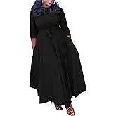 Xuideoy Casual Plus Size Maxi Dress for Women African Print 3/4 Sleeve Flowy Ruffle Long Dress with Belt 2025 Fashion