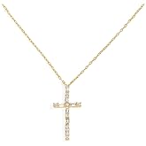 JTV Cross Necklace for Women - 18K Yellow Gold Over Sterling Silver - 0.51 CTW White Cubic Zirconia Pendant - Tarnish-Resistant Religious Gift - 18"