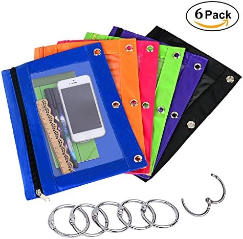6 Set-3 Ring Pencil Pouch for Binder, Zippered Pen Holder Case/Pencil Bag for Boys Girls Teens Women Men, Stationary Makeup Storage Box for Travelling Office School, Invoice Bill file Document Bag