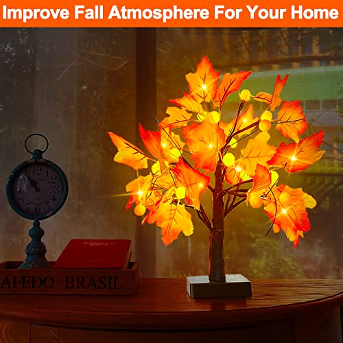 8 Inch Lighted Grapevine Pumpkin Fall Decor - LED Autumn Centerpiece With Maple Leaves & Berries, Indoor/Outdoor 4 thumbnail image