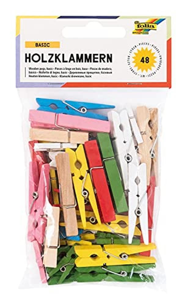 'Folia 2295 Gráe and Wood Clips Assorted Colours