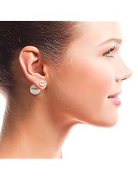 Oro amarillo de 14 K 8 mm. y 16 mm. front-back redonda, color blanco perla de imitación arete de tuerca